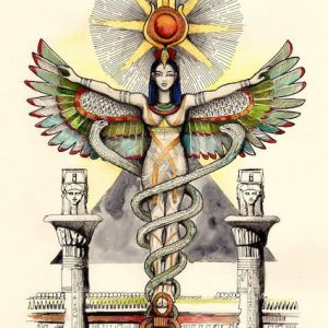 Un dessin de la Carte Déesse Egypte avec des ailes.